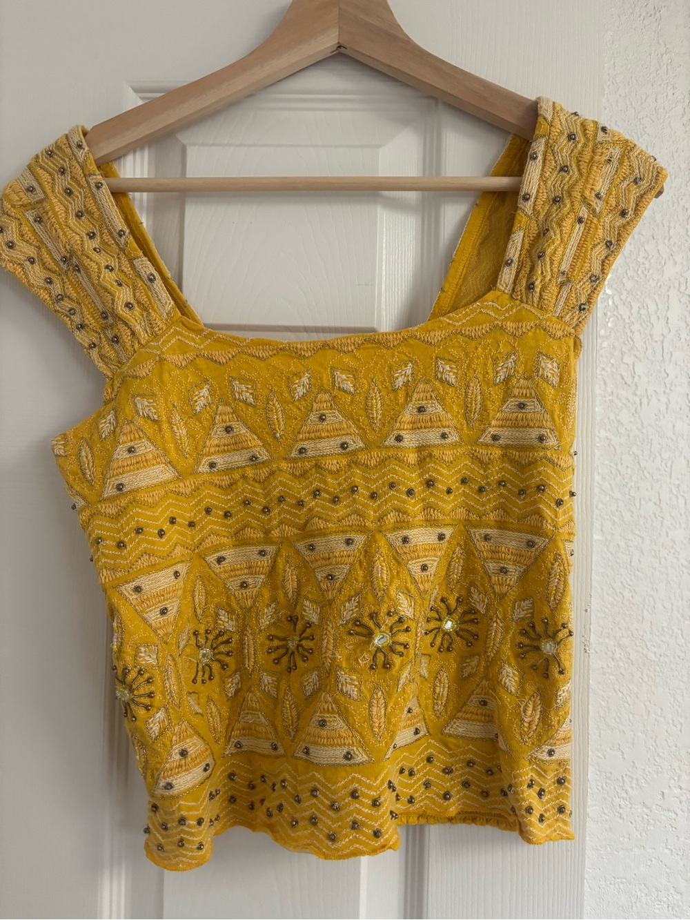 Yellow Free People embroidered sequin tank size s
